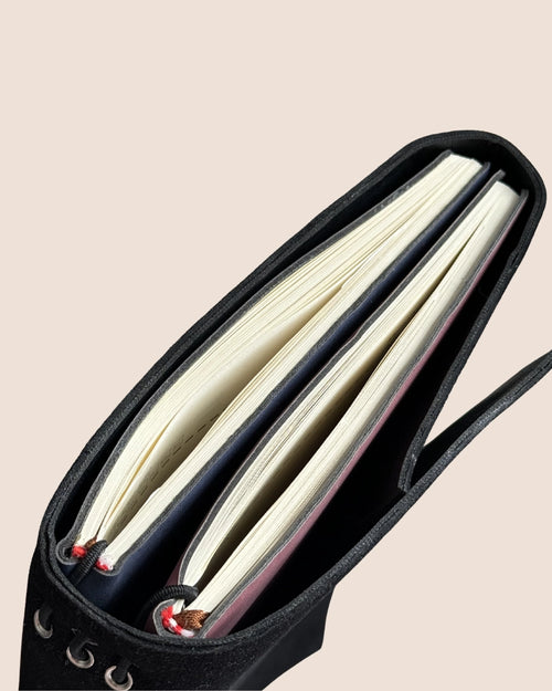 Black fabric A6/A5 Trifold Leather Journal Cover