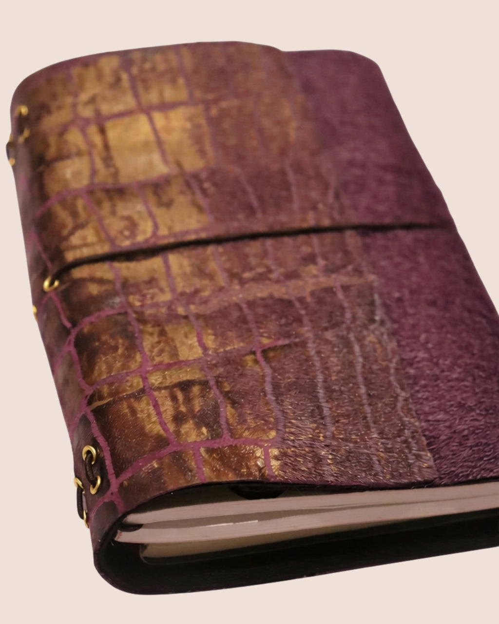 Purple faux horse fur A6, Trifold Leather Journal Cover