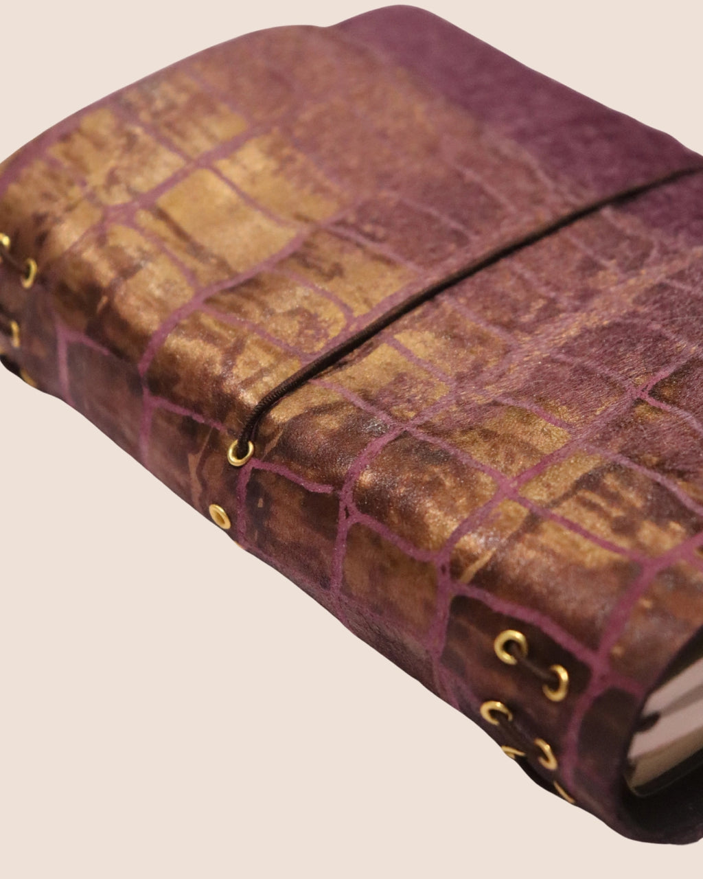 Purple faux horse fur A6, Trifold Leather Journal Cover