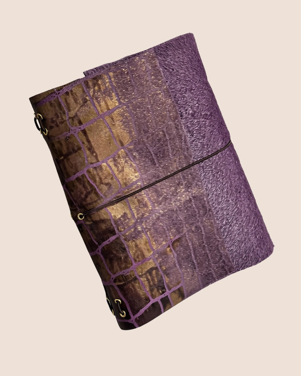 Purple faux horse fur A6, Trifold Leather Journal Cover